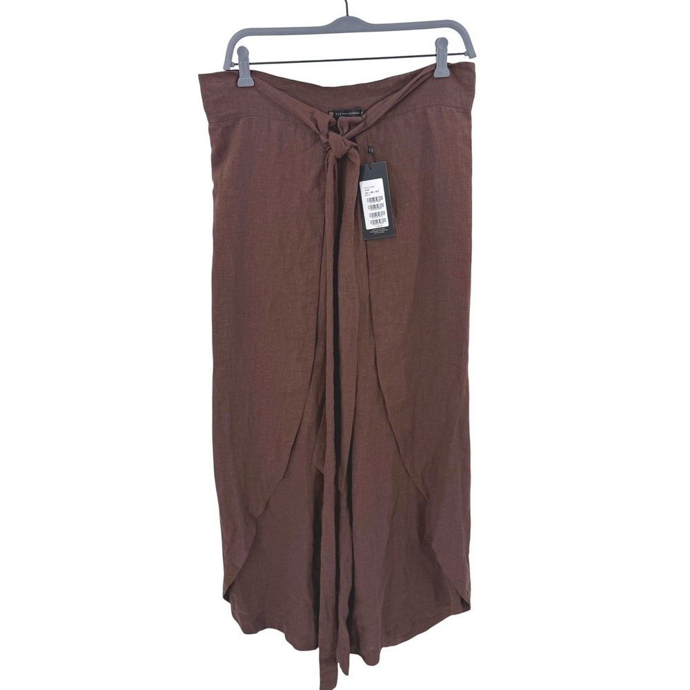 ViX Paula Hermanny Brown Linen Blend Solid Liz Wrap Pants NWT Size M